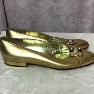 CHANEL Gold Flats with Embellishments